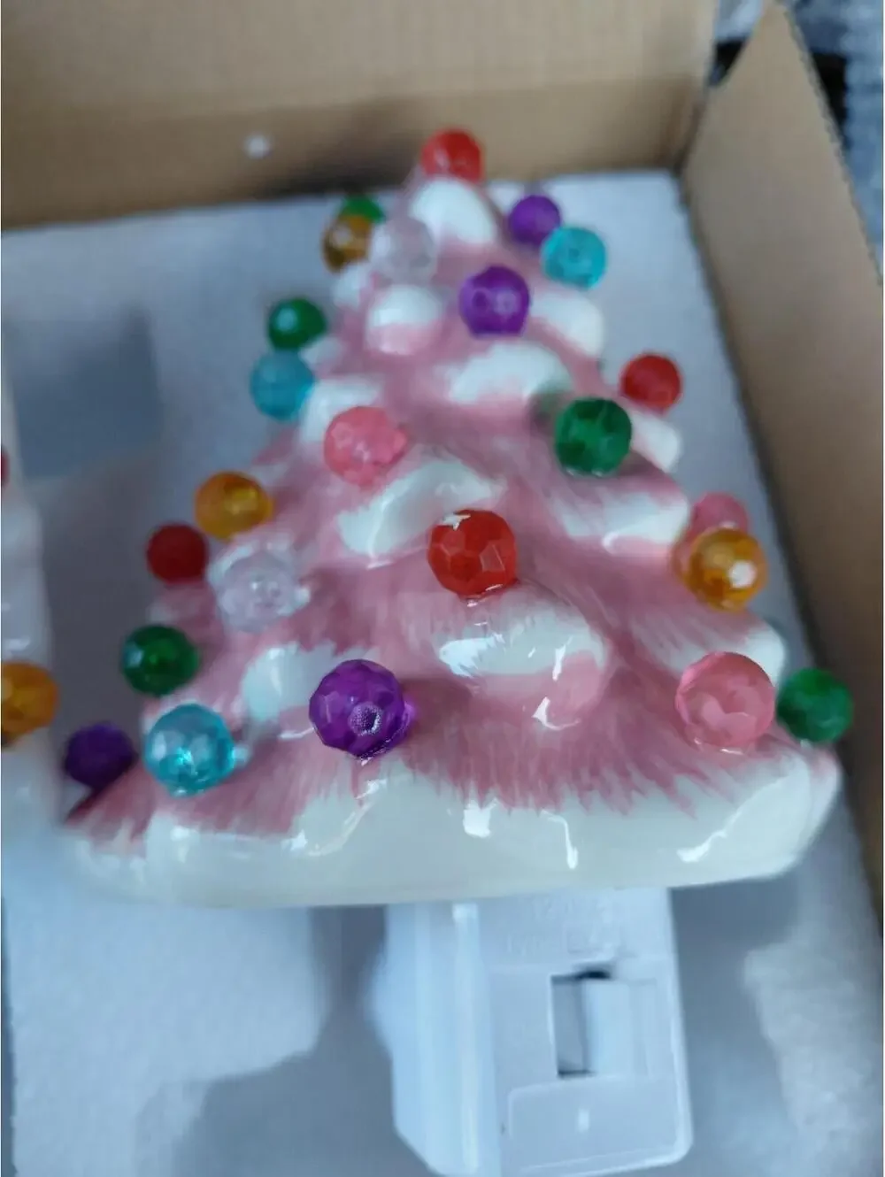 Christmas tree ceramic plugin nightlight pink and white